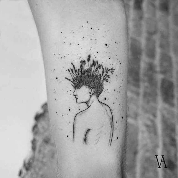 Linework Botanic, Portrait tattoo on Forearm