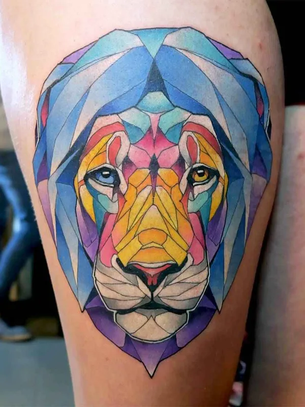 color geometric tattoo on thigh #7367 | Tattoo Artist Dusty Brasseur