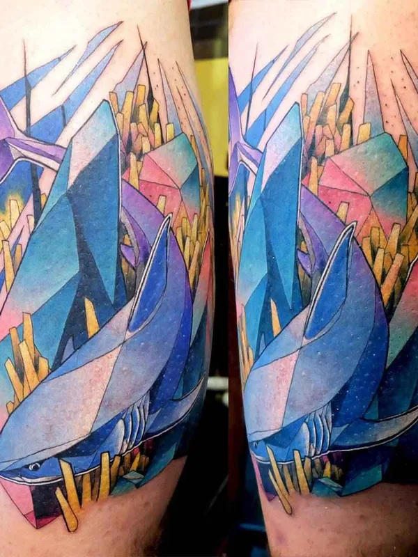 color geometric tattoo on thigh #7368 | Tattoo Artist Dusty Brasseur
