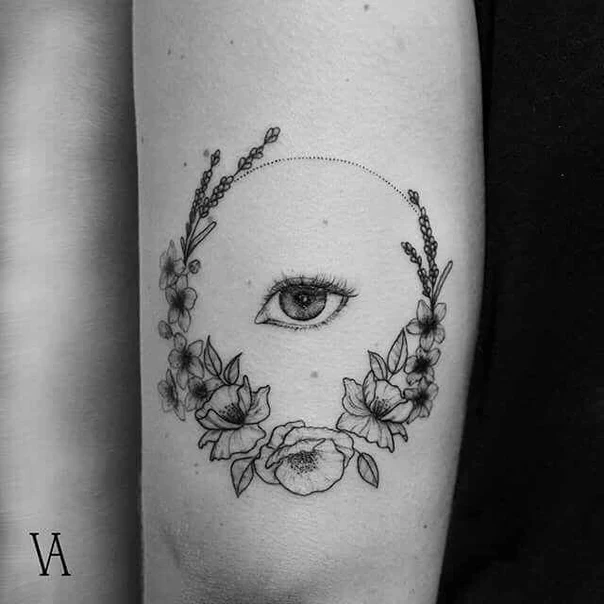 Fineline Eye, Flowers tattoo on Forearm