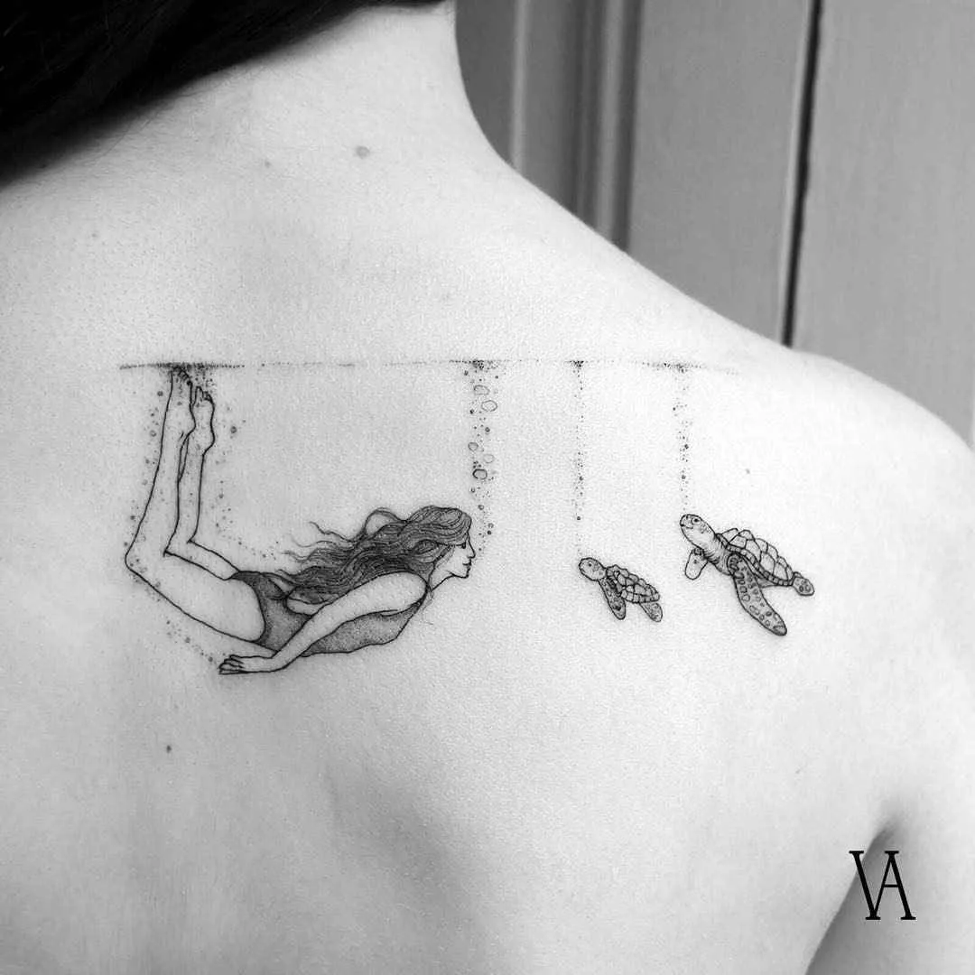 Tattoo artist Violeta Arus Dotwork , linework black tattoo , minimalism
