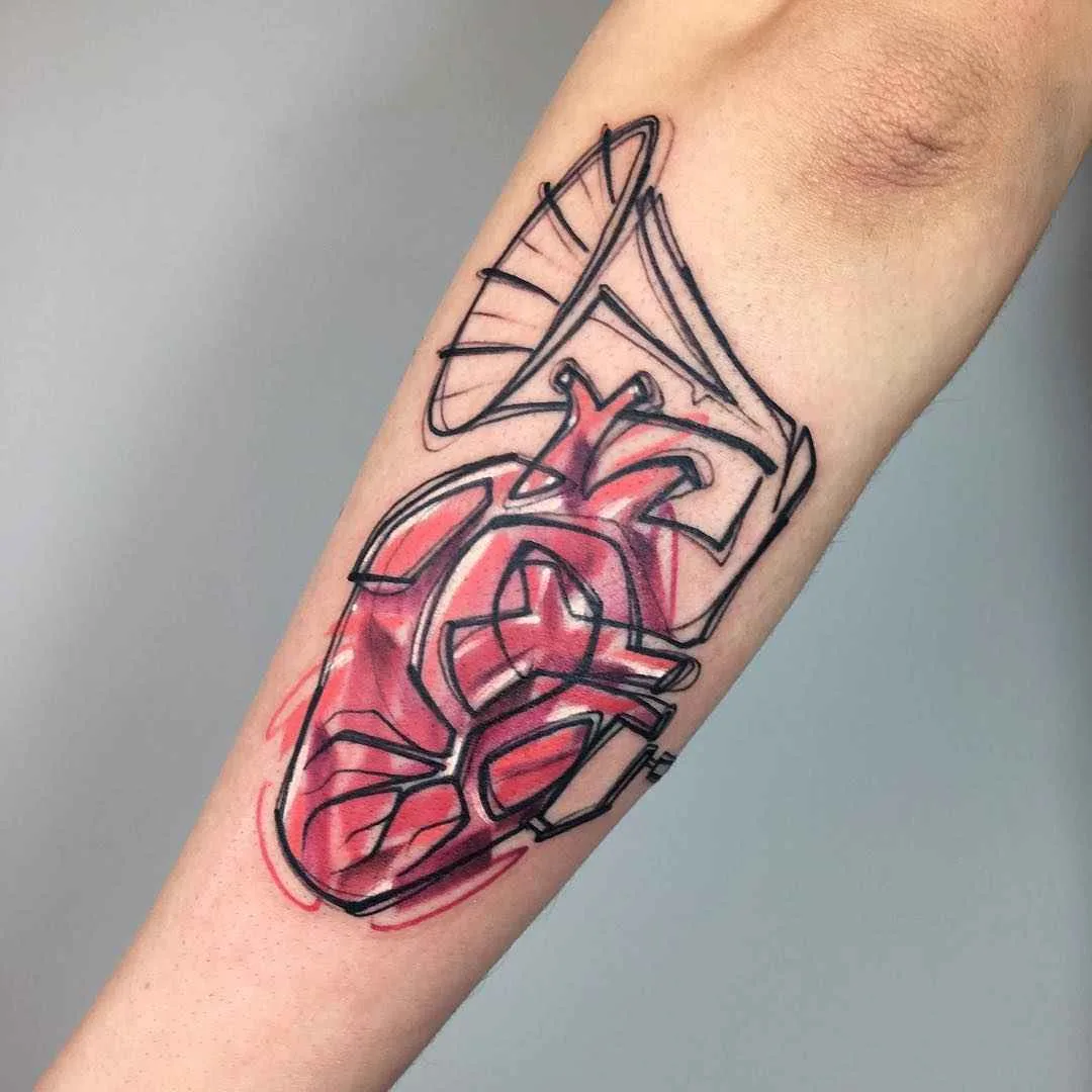 Tatuatore Luca Testadiferro disegno a colori tatuaggio a tratto