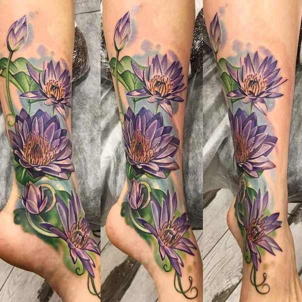 Акварель Lotus, Flower tattoo на Лодыжка