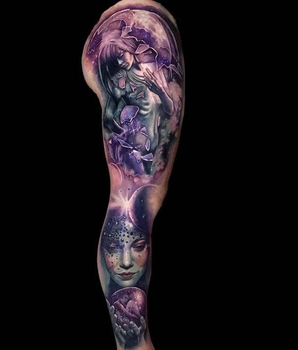 Realism Woman, Space tattoo on Full Sleeve