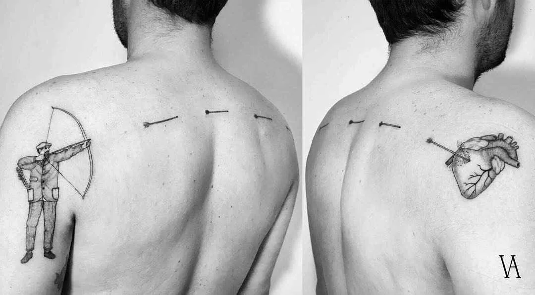 Tattoo artist Violeta Arus Dotwork , linework black tattoo , minimalism
