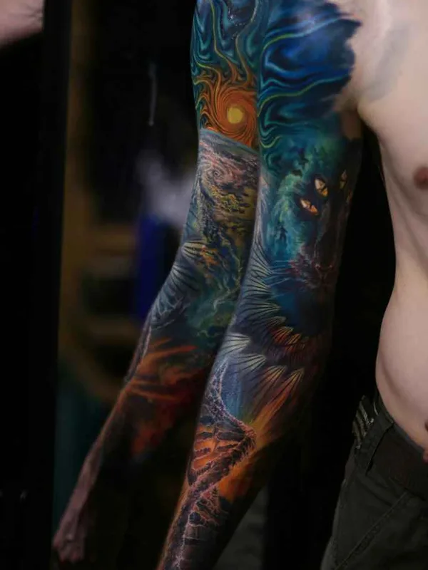male color surrealism Tatuagem em full sleeve #7259 | Tatuador Ника Самарина