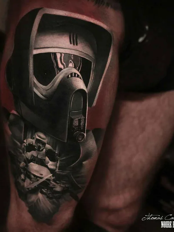 black and grey realism татуировка на thigh #7354 | Тату мастер Thomas Carli jarlier