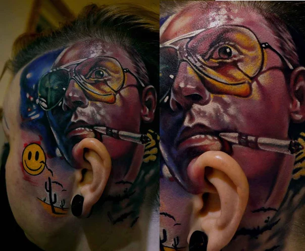 Realism Portrait, Sunglasses tattoo on Face