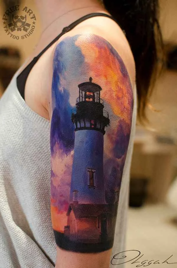 Realism Lighthouse, Landscape tattoo on Full Sleeve
