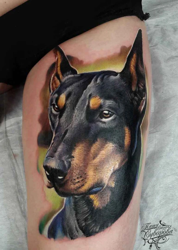 Реализм Dog tattoo на Бедро