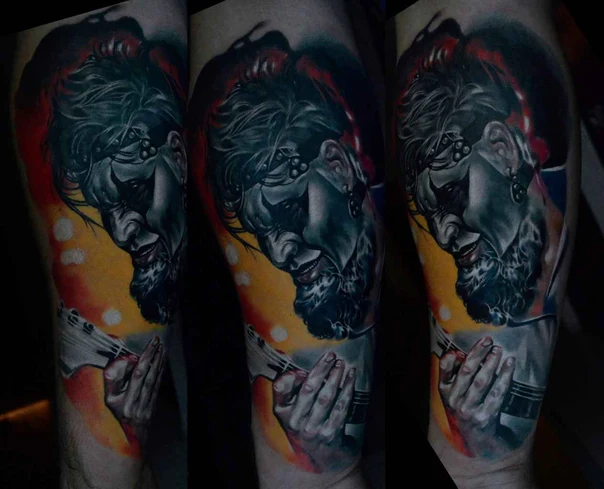 Realism Clown, Guitar tattoo on Forearm