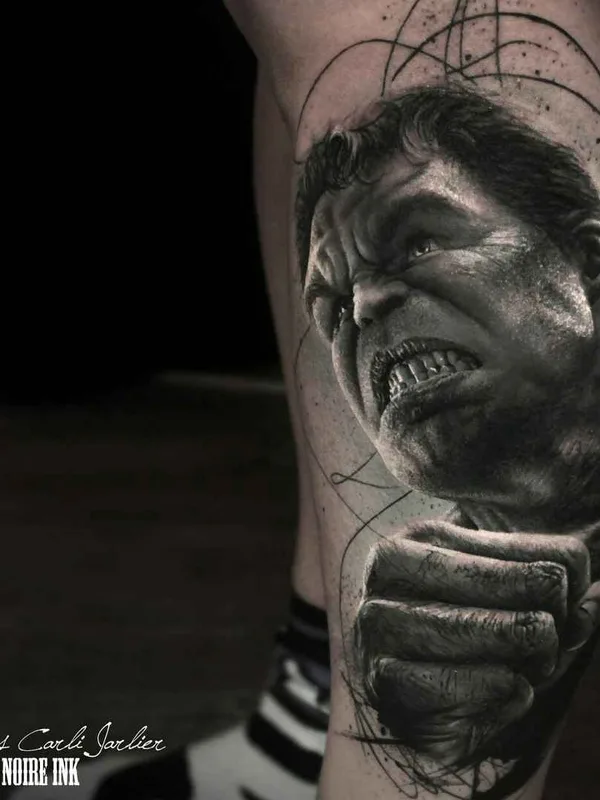 black and grey realism татуировка на calf #7357 | Тату мастер Thomas Carli jarlier
