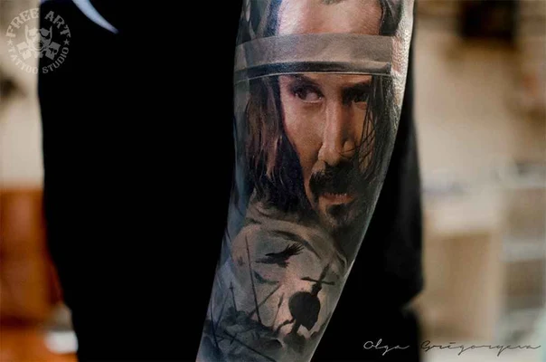 Realism Portrait, Crow tattoo on Forearm