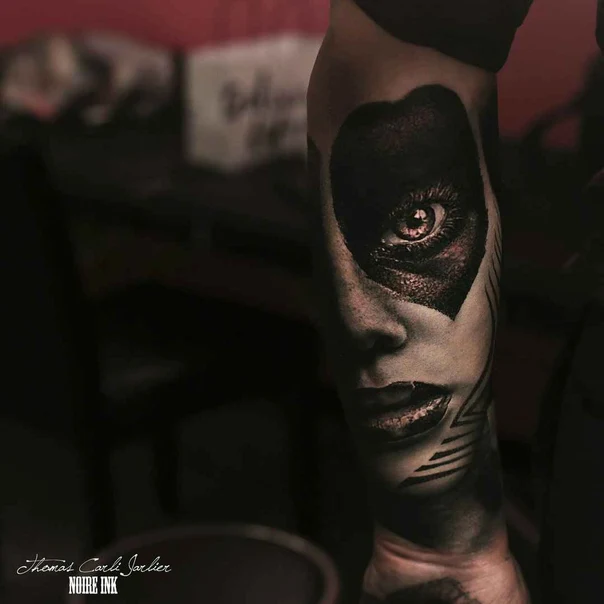 Realism Face, Eye tattoo on Forearm