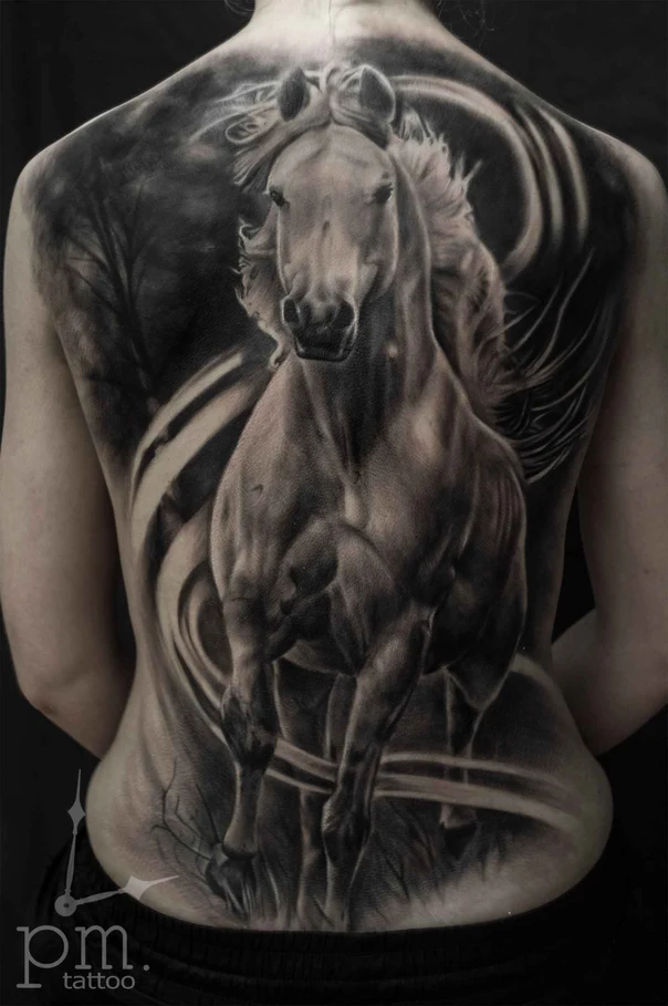 Реализм Horse tattoo на Спина (полная)