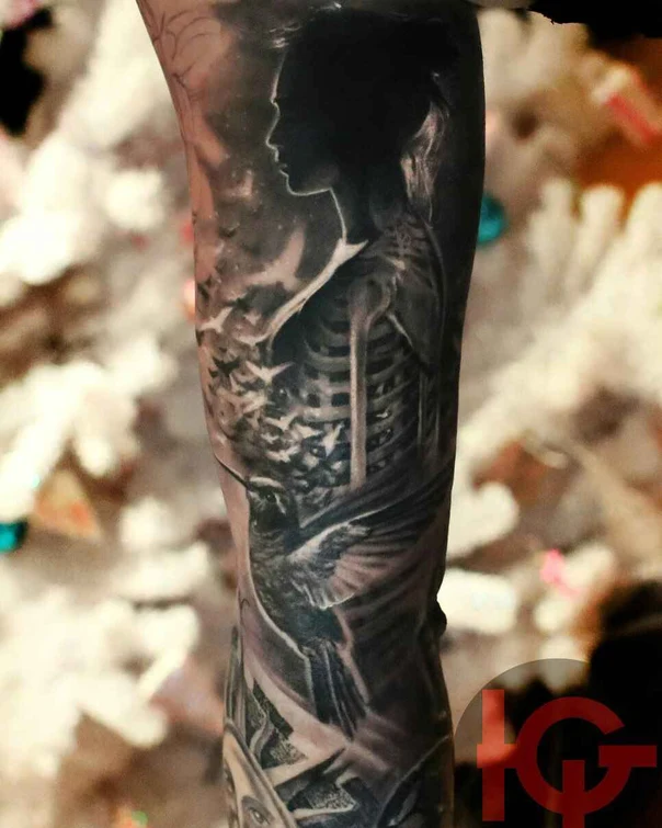 Реализм Silhouette, Skeleton tattoo на Предплечье