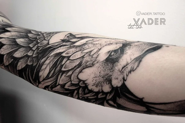 Блэкворк Bird, Feathers tattoo на Предплечье
