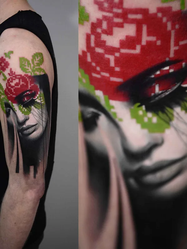 female color realism 纹身 在 upper arm #7483 | 纹身师 Тимур Лысенко