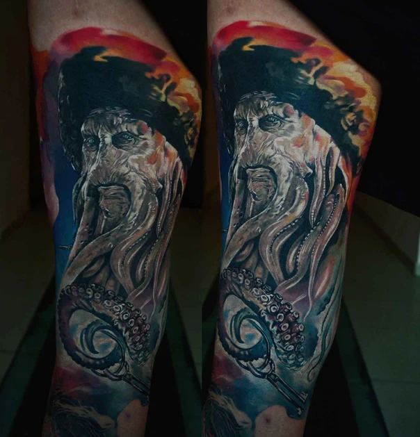 Realism Character, Octopus tattoo on Calf