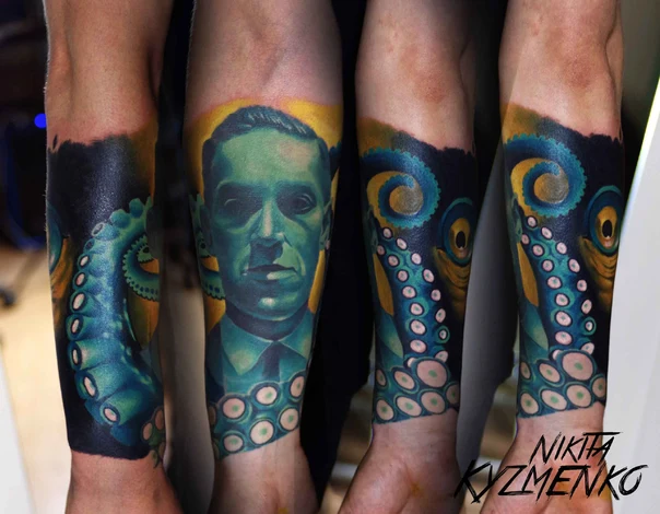 Illustrative Octopus, Portrait tattoo on Forearm