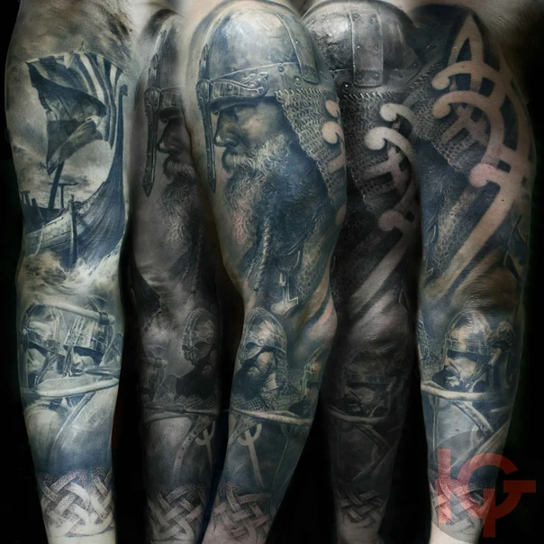 Реализм Viking, Ship tattoo на Полный рукав