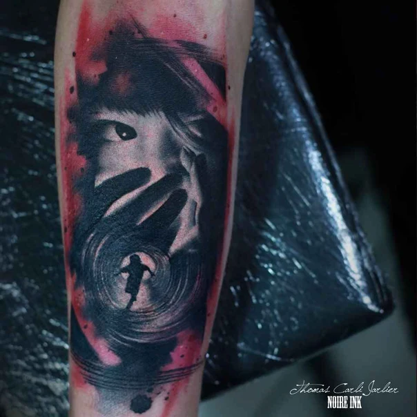 Blackwork Face, Hand tattoo on Forearm