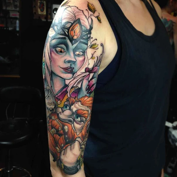 Иллюстративная Fantasy, Portrait tattoo на Полный рукав