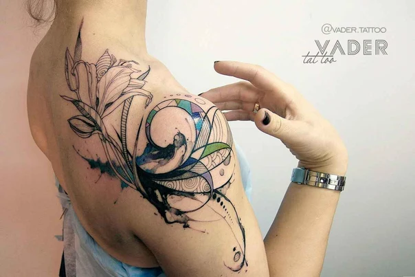Акварель Flower, Geometric tattoo на Дельта