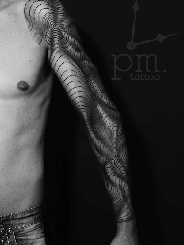 male black and grey geometric Tatuaggio su full sleeve #7494 | Tatuatore Mihail & Polina