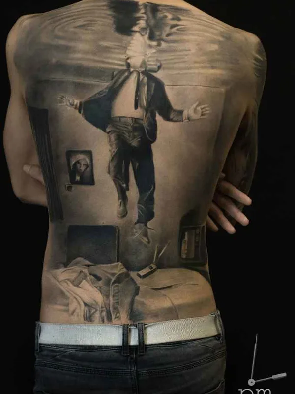 male black and grey realism Tatuaggio su full back #7503 | Tatuatore Mihail & Polina