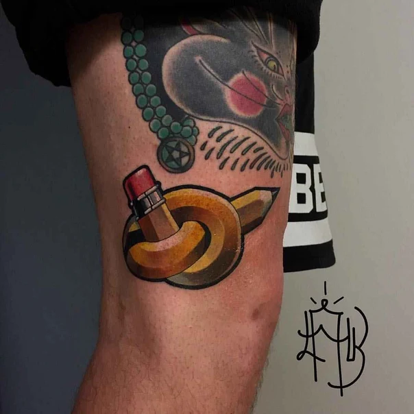 Old School Pencil, Knot tattoo on Thigh