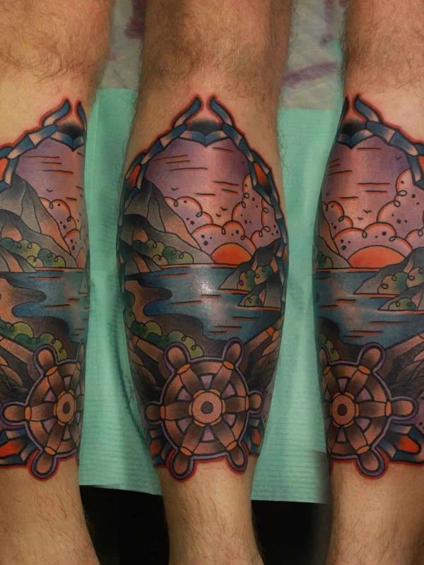 color neo traditional 纹身 在 calf #7721 | 纹身师 Дмитрий Чернов