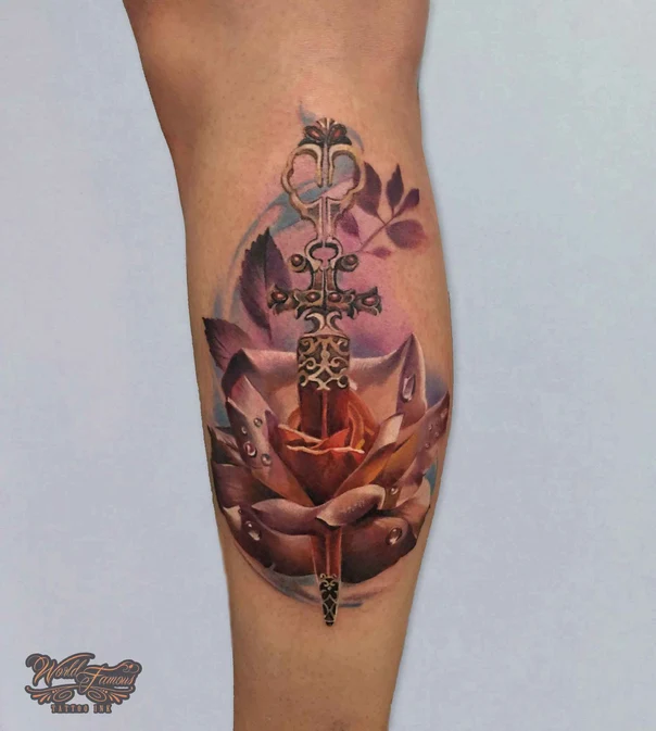Реализм Rose, Sword tattoo на Икра