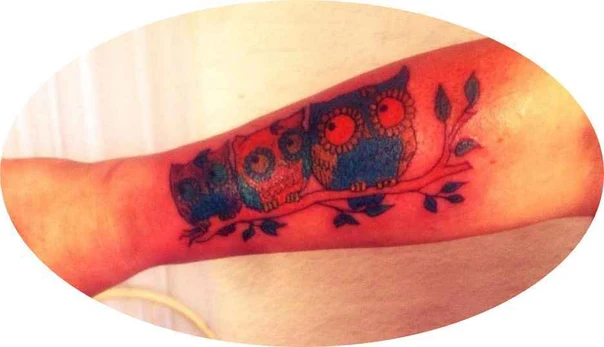Illustrative Owl, Botanic tattoo on Forearm