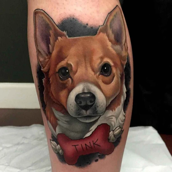 Realism Dog, Pet tattoo on Calf