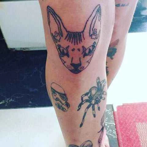 Linework Cat, Spider tattoo on Calf
