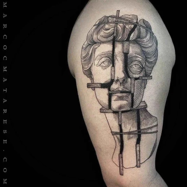 Sketch Portrait tattoo on Upper Arm