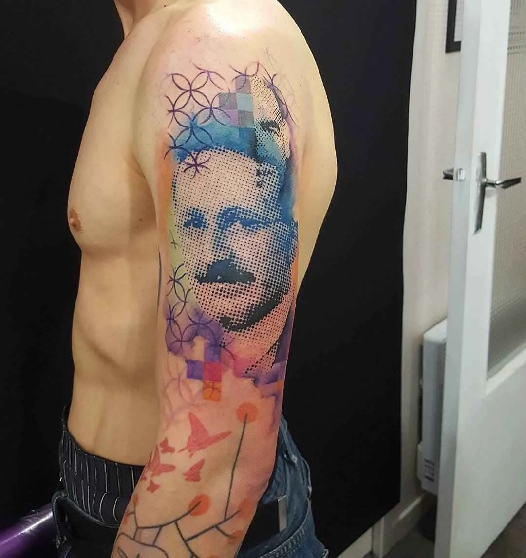 Tattoo artist Guillaume Smash color abstract watercolor tattoo in authors style | France