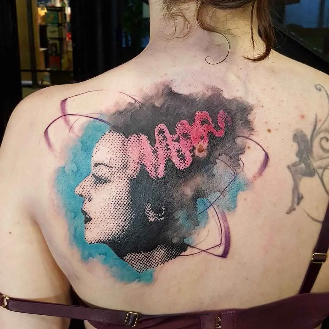 Tattoo artist Guillaume Smash color abstract watercolor tattoo in authors style | France