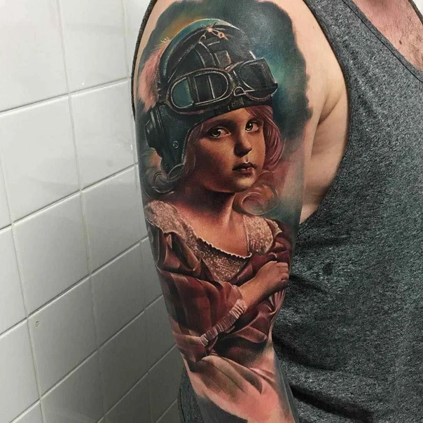 Realism Portrait, Child tattoo on Full Sleeve
