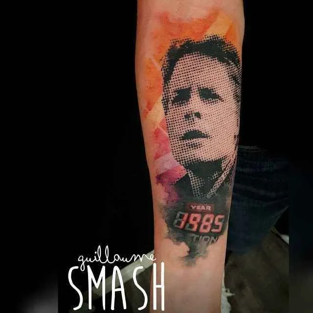 Tattoo artist Guillaume Smash color abstract watercolor tattoo in authors style | France