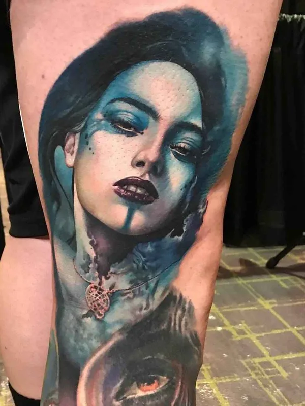 female color realism Tatuaggio su thigh #16484 | Tatuatore Sarah Miller