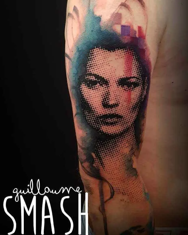 Tattoo artist Guillaume Smash color abstract watercolor tattoo in authors style | France