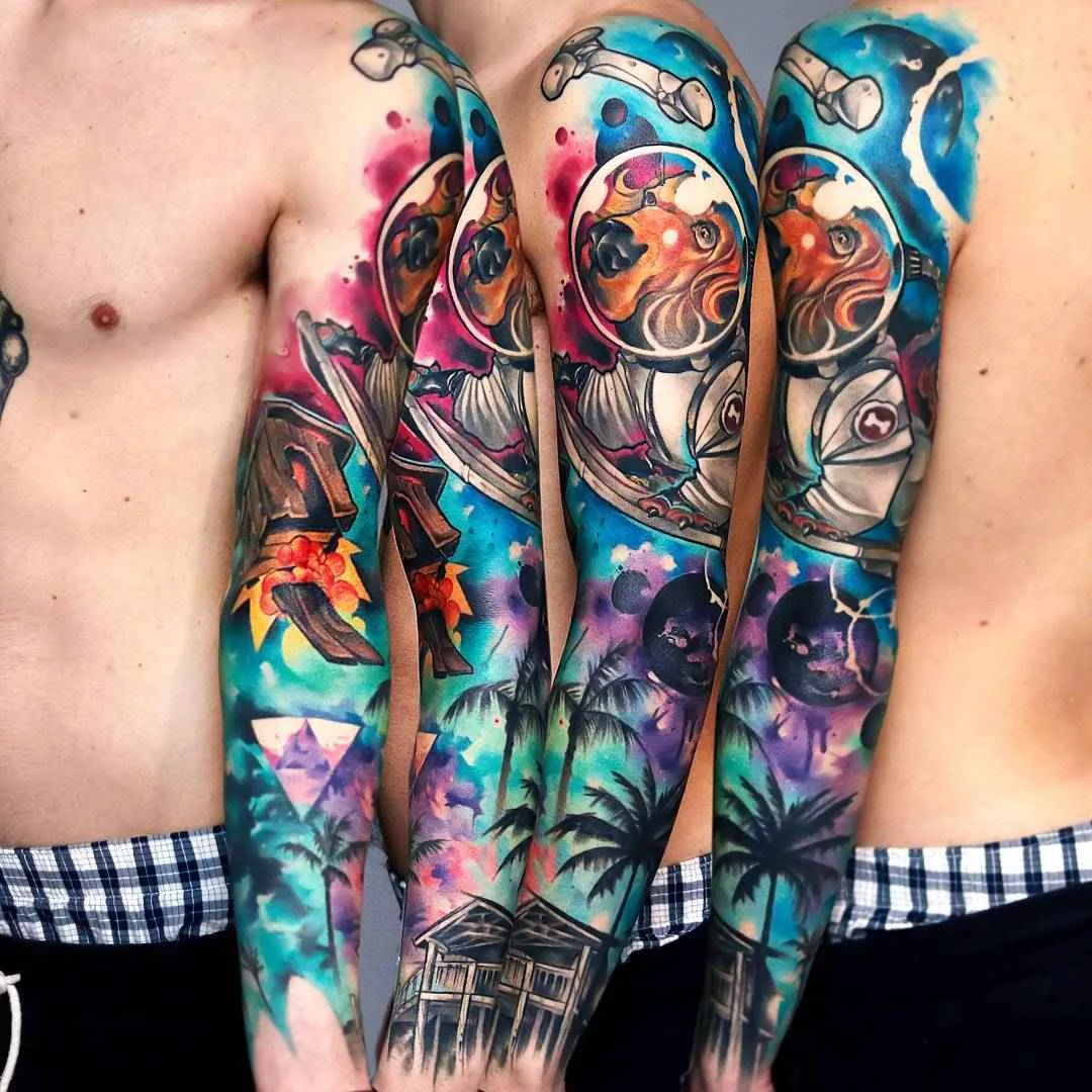 Tattoo artist Uncl Paul Knows color new school tattoo in authors style | Athens, Greece