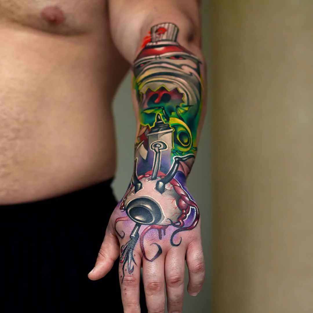 Artista del tatuaggio Uncl Paul Sa colori tatuaggio new school nello stile dell'autore | Atene, Grecia