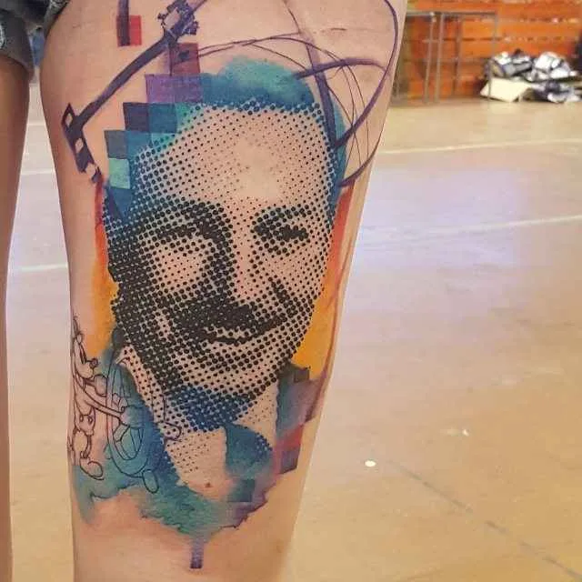 Tattoo artist Guillaume Smash color abstract watercolor tattoo in authors style | France