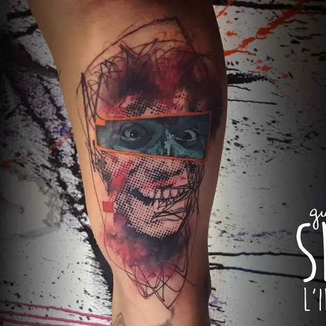 Tattoo artist Guillaume Smash color abstract watercolor tattoo in authors style | France