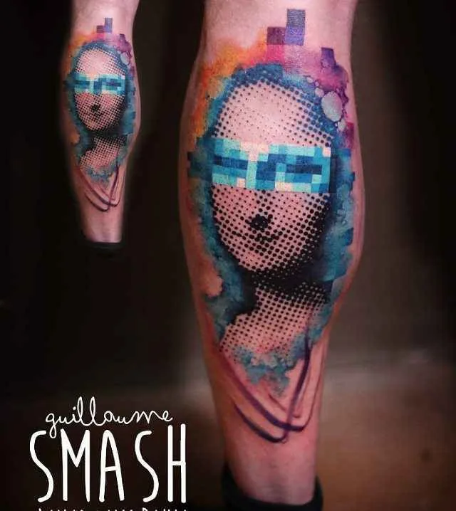 Tattoo artist Guillaume Smash color abstract watercolor tattoo in authors style | France