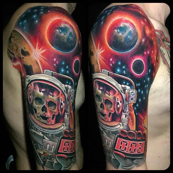 Realism Skull, Space tattoo on Full Sleeve