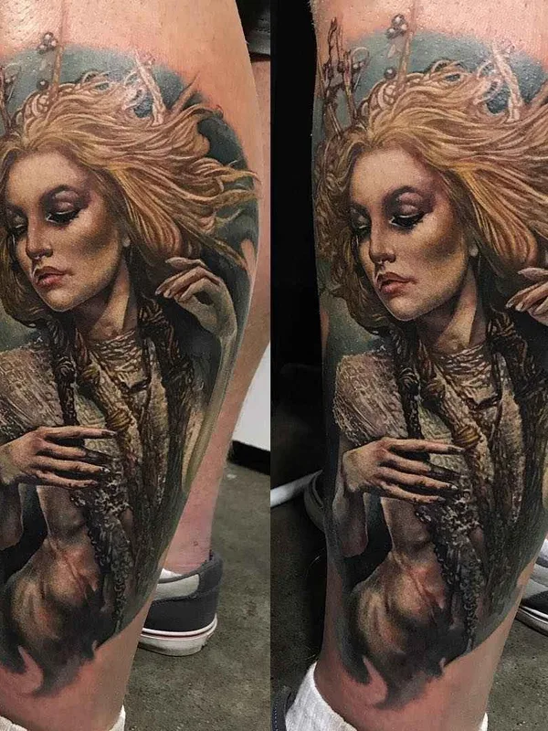 female color realism Tatuaggio su calf #16491 | Tatuatore Sarah Miller